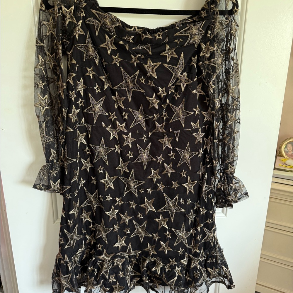 Black Dress with Gold Star Pattern